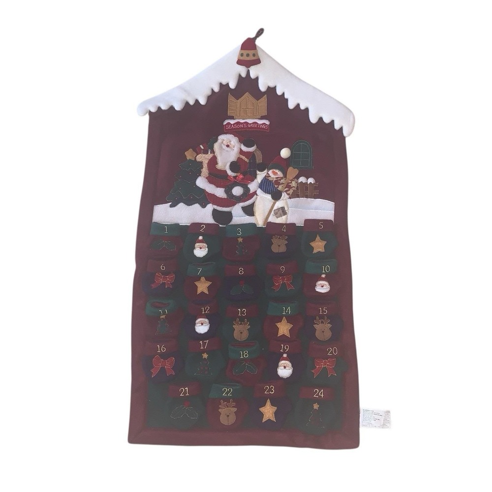 Prima Creations Hanging Advent Calendar 24 Pockets Santa  Plush 2003 Wall Decor